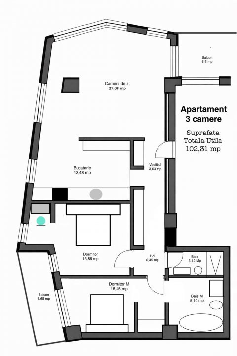 Apartament nou, 3 camere, mobilat, zona Ferdinand 