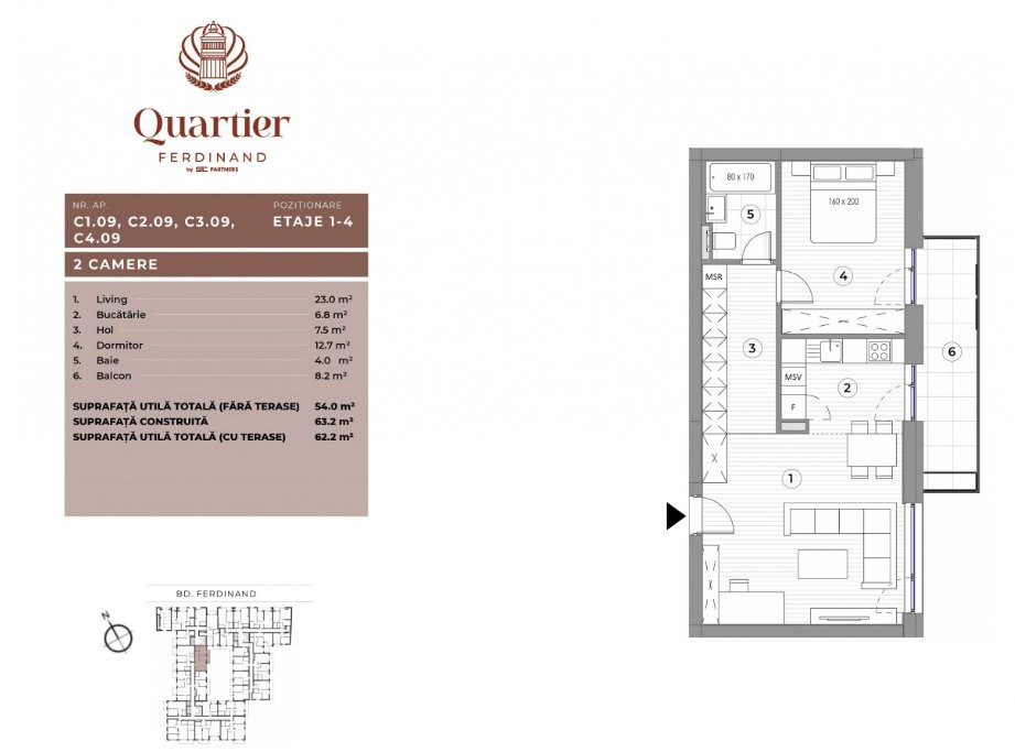 Apartament 2 camere in ansamblu nou - Bld. Ferdinand