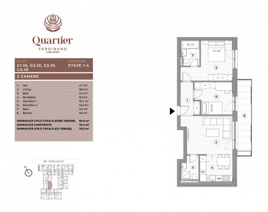 Apartament 3 camere in ansamblu nou - Bld. Ferdinand
