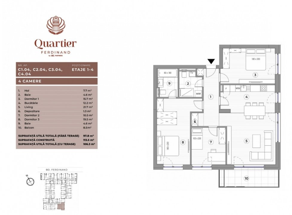 Apartament 4 camere in ansamblu nou - Bld. Ferdinand