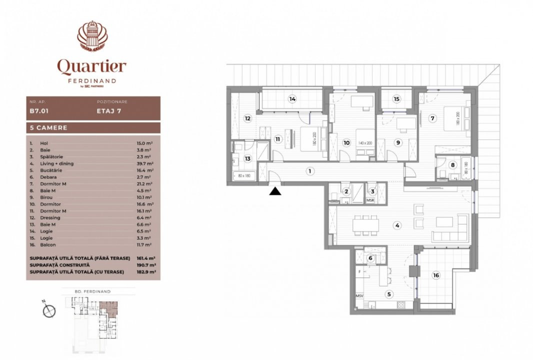 Apartament 5 camere in ansamblu nou - Bld. Ferdinand